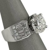 5.5ct Round Cut Diamond Iced Baguette Accent Engagement Ring 14K White Gold Over