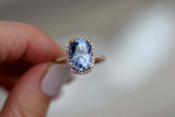 2.1ct Engagement Ring Oval Cut Blue Tanzanite Diamond Halo 14k Rose Gold Finish