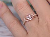 1.5ct Oval Cut Morganite Engagement Ring Diamond Leaf Accent 14k Rose Gold Over