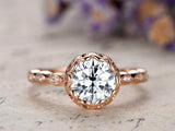 0.5ct Round Cut Diamond Engagement Ring Art Deco Promise 14k Rose Gold Finish