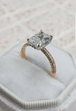 2.5ct Radiant Cut Diamond Accent Solitaire Engagement Ring 14k Dual Gold Finish