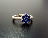 1.6ct Engagement Ring Round Blue Sapphire Cluster Ball Shank 14k White Gold Over