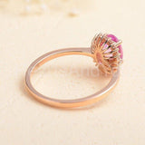 2.3ct Oval Cut Simulated Pink Sapphire Cluster Halo Ring 14k Rose Gold Plated