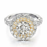 4Ct Round Cut Diamond Dual Halo Floral Engagement Ring 14K White Gold Finish