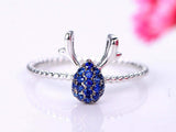 1.3ct Round Cut Blue Sapphire Engagement Ring Deer Antler 14k White Gold Finish