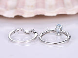 1.3ct Oval Cut Blue Aquamarine Bridal Set Engagement Ring 14k White Gold Finish
