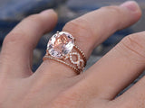 3Ct Oval Cut Peach Morganite Unique Infinity Engagement Ring 14K Rose Gold Over