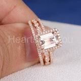 2.5ct Emerald Simulated Morganite Halo Anniversary Trio Set 14k Rose Gold Plated