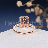 1.7ct Emerald Cut Simulated Peach Morganite Halo Engage Ring 14k RoseGold Plated