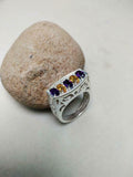 3ct Oval Cut Purple Amethyst Citrine Filigree Cocktail Ring 14k WhiteGold Finish
