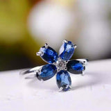 2.3ct Engagement Ring Oval Cut Blue Sapphire Floral 14k White Gold Finish
