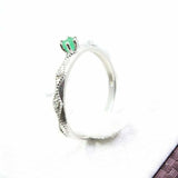 0.4ct Engagement Ring Round Cut Emerald Milgrain Solitaire 14k White Gold Finish