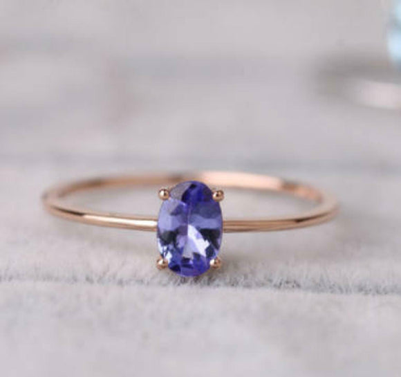 1ct Oval Cut Blue Tanzanite Engagement Ring 4 Prong Solitaire 14k Rose Gold Over