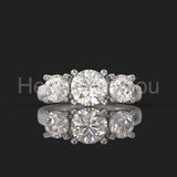2.1ct Round Cut Moissanite Three Stone Engagement Ring 14k Yellow Gold Plated