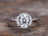 1.2ct Round Cut Diamond Solitaire Cluster Engagement Ring 14k White Gold Finish