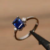1.2ct Emerald Cut Blue Sapphire Solitaire Engagement Ring 14k White Gold Finish
