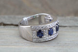 2ct Oval Cut Blue Sapphire Half Eternity Wedding Band Ring 14k White Gold Finish