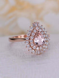 2ct Pear Cut Peach Morganite Engagement Ring Dual Halo Diamond 14k RoseGold Over