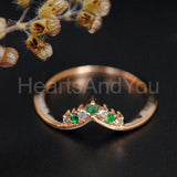 0.5ct Round Cut Simulated Green Emerald Curved Wedding Band 14K Rose Gold Plated