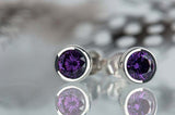 1ct Round Cut Purple Amethyst Bezel Solitaire Stud Earrings 14k WhiteGold Finish