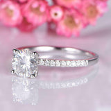 1.6ct Round Cut Diamond 4 Prong Solitaire with Accents Ring 18k White Gold Over