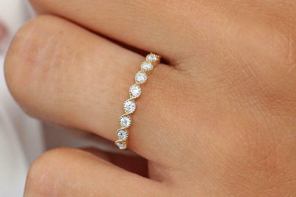 Infinity Half Eternity Wedding Band 0.7ct Round Cut Diamond 14k Yellow Gold Over