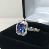 2.3ct Engagement Ring Radiant Cut Blue Tanzanite Diamond Halo 14k WhiteGold Over