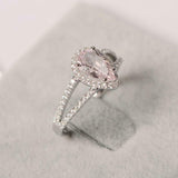 2ct Pear Cut Morganite Engagement Ring Split Shank Halo 14k White Gold Finish