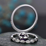 2Ct Pear Purple Amethyst Bridal Set Vintage Engagement Ring 14K White Gold Over