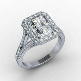 2.7ct Radiant Cut Diamond Engagement Ring Halo Split Shank 14k White Gold Finish