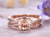 1.7ct Round Peach Morganite Infinity Bridal Engagement Ring 14k Rose Gold Finish
