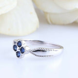1ct Round Cut Blue Sapphire Floral Milgrain Solitaire Ring 14k White Gold Finish