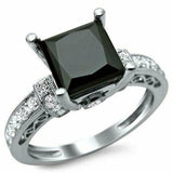 3ct Princess Cut Black Diamond Vintage Engagement Ring 14K White Gold Finish