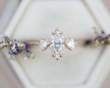 Princess Accents Trilogy Ring 1.5ct Marquise Cut Diamond 14k Rose Gold Finish