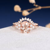 2.2ct Oval Cut Simulated Morganite Curved Band Bridal Set 14k Rose Gold Plated