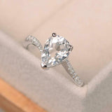 1.7ct Engagement Ring Pear Cut Diamond Swirl with Accents 14k White Gold Finish