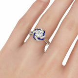 4Ct Round Cut Diamond Sapphire Floral Halo Engagement Ring 14K White Gold Finish