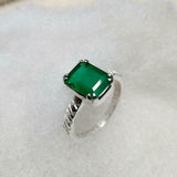 2.1ct Green Emerald Cut Cross Shank Solitaire Women Ring 14k White Gold Finish
