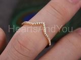 0.5ct Round Cut Moissanite Curved V Shaped Wedding Band 14k Yellow Gold Plated