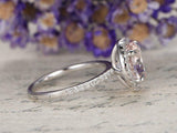 3ct Round Cut Peach Morganite Engagement Ring Diamond Halo 14k White Gold Finish