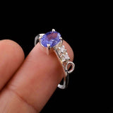 0.5ct Oval Cut Blue Tanzanite Solitaire with Accent Ring 14k White Gold Finish