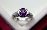 2.3ct Round Cut Purple Amethyst Solitaire Cluster Accent Ring 14k WhiteGold Over
