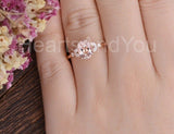 1ct Oval Cut Simulated Peach Morganite Floral Engagemet Ring 14k RoseGold Plated