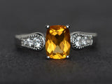 2.2ct Cushion Cut Citrine Diamond Accent Solitaire Ring 14k White Gold Finish