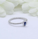 0.5ct Pear Cut Blue Sapphire Braided Rope Solitaire Ring 14k White Gold Finish