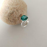 2ct Engagement Ring Cushion Cut Green Emerald Solitaire 14k White Gold Finish