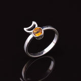 0.25ct Engagement Ring Round Yellow Citrine Crescent Moon 14k White Gold Finish