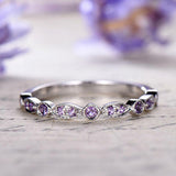 0.5ct Round Cut Purple Amethyst Wedding Band Ring Women 14k White Gold Finish
