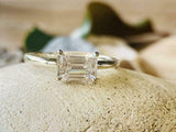 1.9ct Engagement Ring Emerald Cut Diamond Solitaire Design 14k White Gold Finish