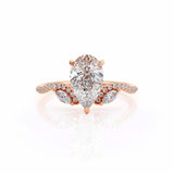1.5ct Pear Cut Diamond Engagement Ring Leaf Stylish Design 14k Rose Gold Finish